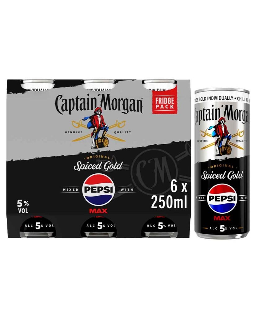 Captain Morgan Spiced & Pepsi Max Premixed Cocktail Can 6 x 250 ml