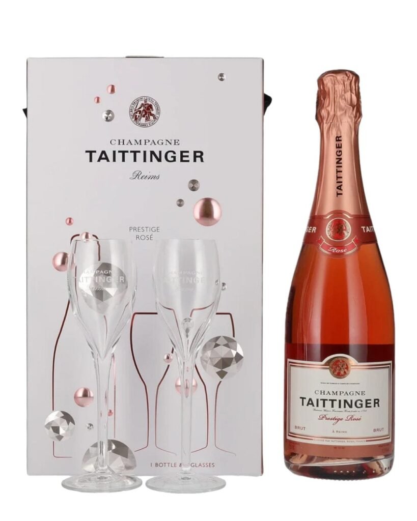 Taittinger Rose Brut Gift Set with 2 Flutes 75 cl